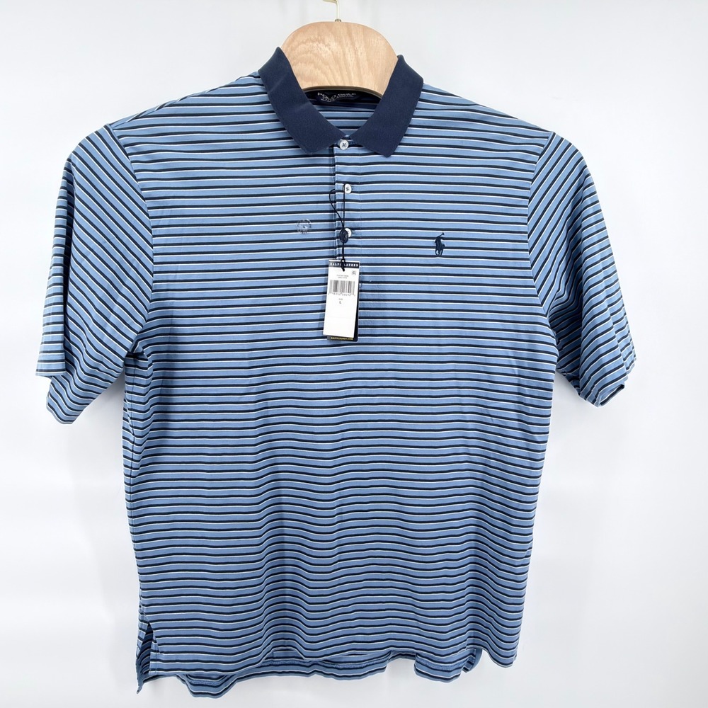 Polo Golf Ralph Lauren Shirt Large Blue Striped Pima Cotton Polo NWT Mens